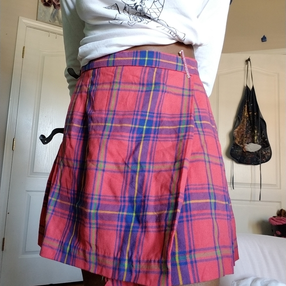 Colorful plaid double buckle wool skirt - Picture 3 of 6